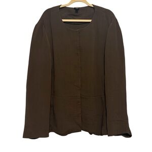 Eileen Fisher Collarless Blazer Women’s 2X Brown Silk Blend Pockets Business